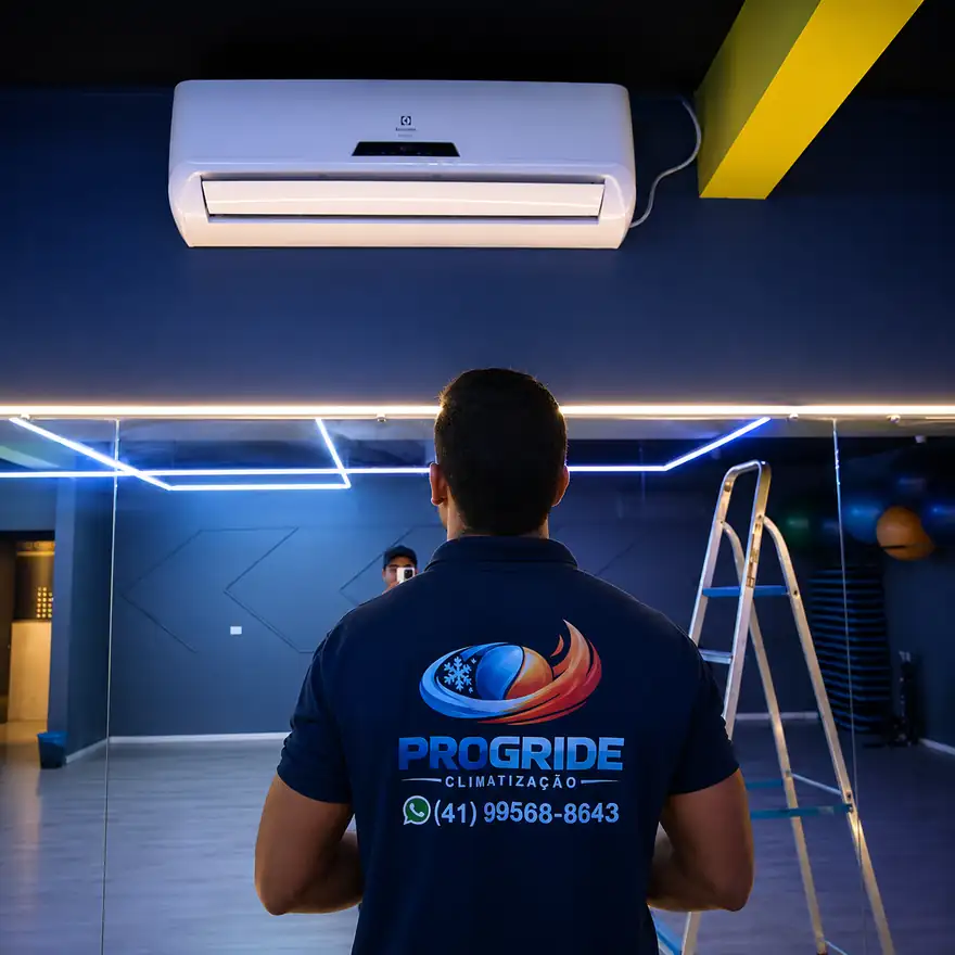 Ar-condicionado instalado no salão de uma academia