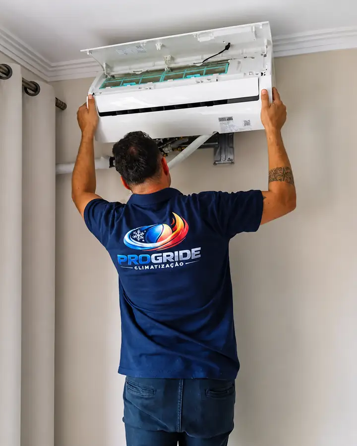 Técnico da Progride com a evaporadora aberta durante uma manutenção